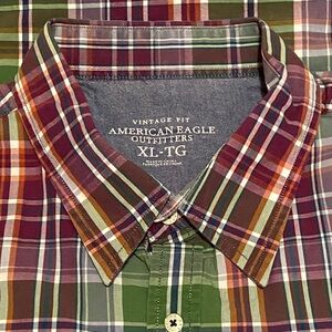American Eagle Outfitters Men's Plaid Shirt - Green, Red, Yellow